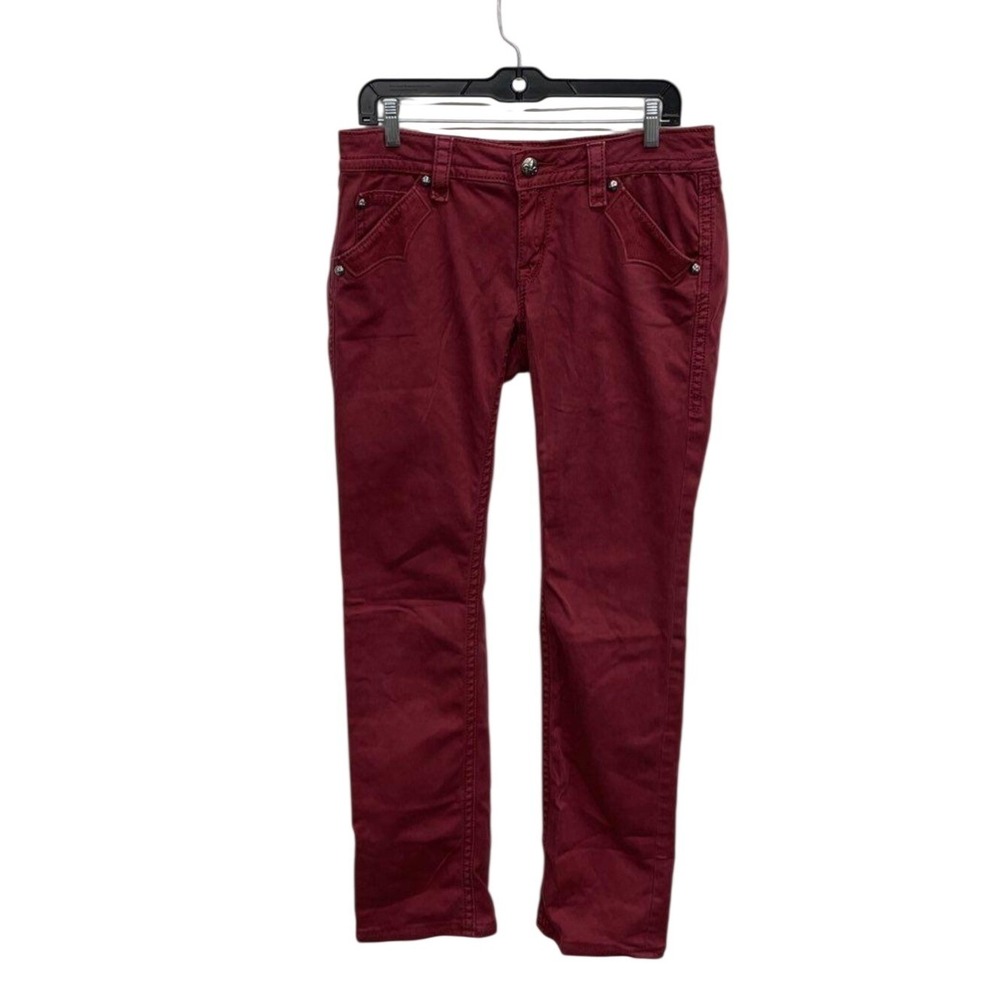 Rock Revival Holly Straight Leg Jeans Red Burgundy Embroidered RJ8274T10 Size 30